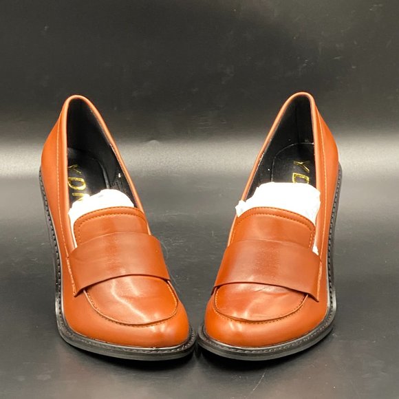 A YDN Brown Chunky High Heels Round Toe Work Pumps - Picture 2 of 10